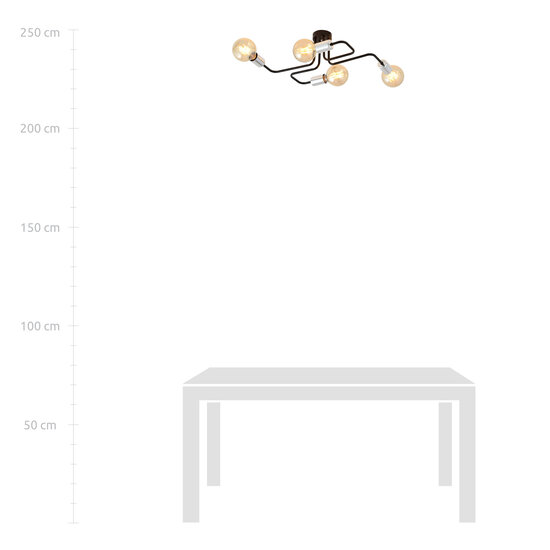 Plafonnier 4 lampes noir avec connecteurs E27 argentés