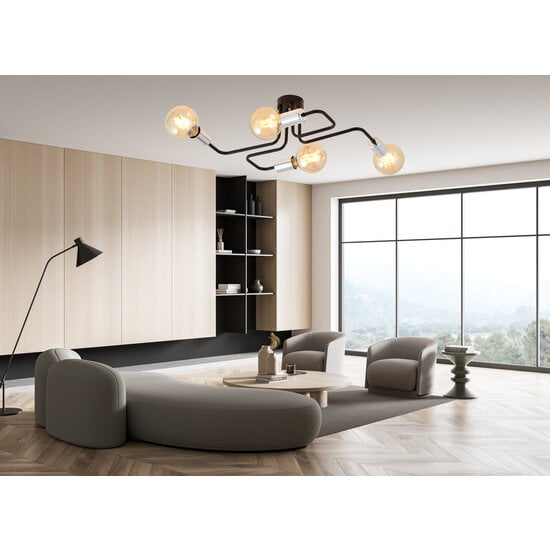 Emibig Emibig Lámpara de techo de 4 bombillas negra con conectores E27 plateados - Perfecta para cualquier habitación