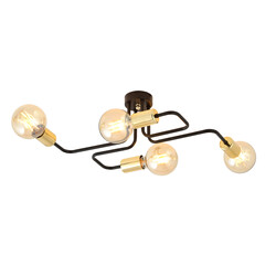 Plafonnier noir 4 lampes avec connexions E27 dorées