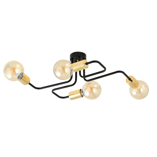 4 lamps black ceiling lamp with golden E27 connections