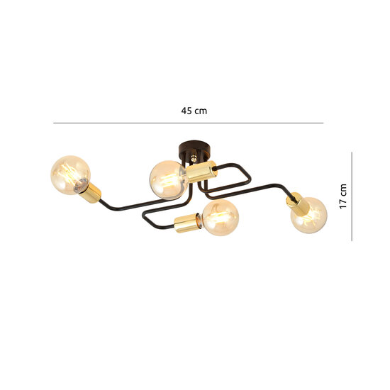 4 lamps black ceiling lamp with golden E27 connections