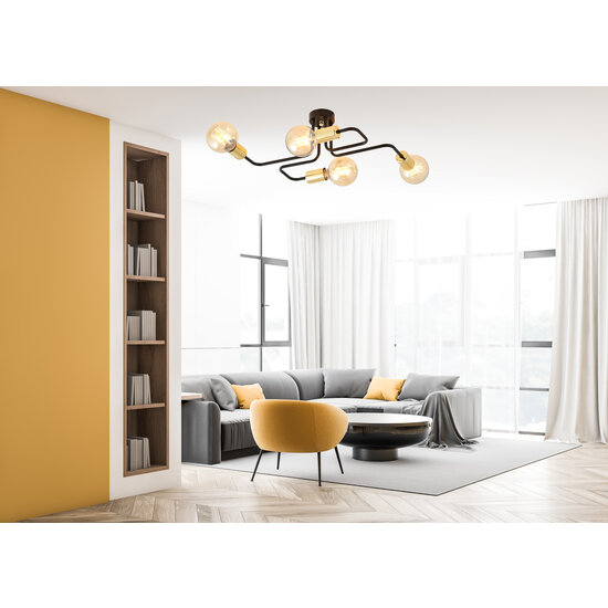 4 lamps black ceiling lamp with golden E27 connections