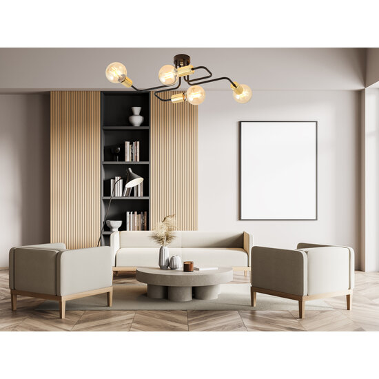 4 lamps zwarte plafondlamp met gouden E27 aansluitingen