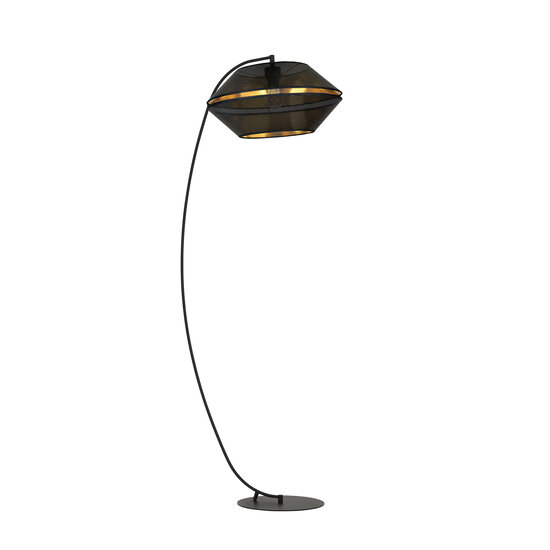 Schöne schwarze Bogenlampe mit Löchern, Stehlampe E27, Schwarz und Gold