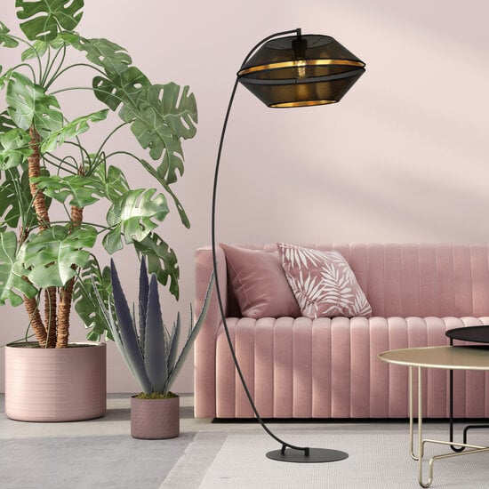 Emibig Emibig Mooie zwarte booglamp met gaatjes vloerlamp E27 zwart en goud - Perfect voor een stijlvolle inrichting