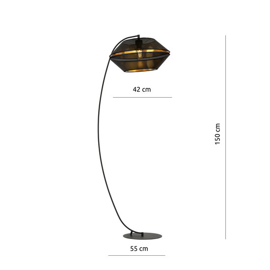 Schöne schwarze Bogenlampe mit Löchern, Stehlampe E27, Schwarz und Gold
