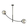 Hanging lamp black with 2 curved arms and smoked bulbs E14