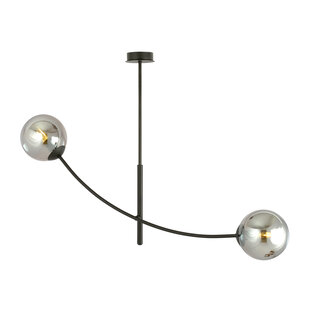 Hanglamp zwart met 2 gebogen armen en gerookte bollen E14