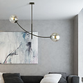 Hanging lamp black with 2 curved arms and smoked bulbs E14