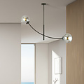 Hanging lamp black with 2 curved arms and smoked bulbs E14