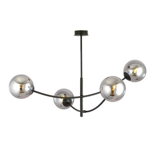 Black hanging lamp with 4 curved arms and smoked bulbs E14