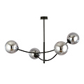 Black hanging lamp with 4 curved arms and smoked bulbs E14