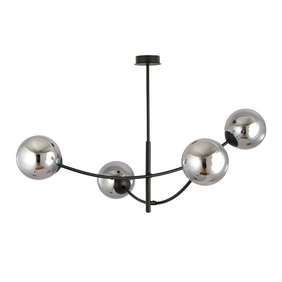 Emibig Emibig Zwarte hanglamp met 4 gebogen armen en gerookte bollen E14 - Perfect voor een sfeervolle inrichting