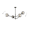 Black hanging lamp with 4 curved arms and smoked bulbs E14