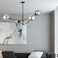 Black hanging lamp with 4 curved arms and smoked bulbs E14