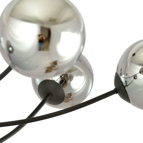 Black hanging lamp with 4 curved arms and smoked bulbs E14