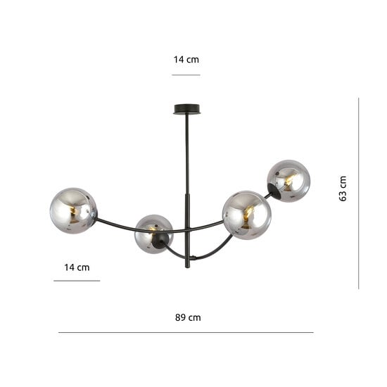 Emibig Schwarze Hängelampe mit 4 gebogenen Armen und rauchfarbenen Glühbirnen E14 - Ideal für eine gemütliche Atmosphäre