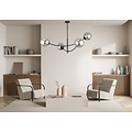Black hanging lamp with 4 curved arms and smoked bulbs E14