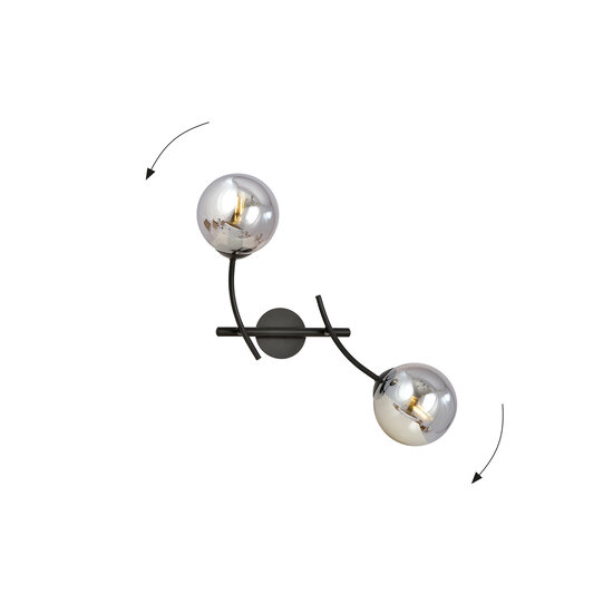Emibig Emibig Lámpara de pared con 2 brazos en arco negros y bolas de vidrio ahumado E14 - Ideal para crear un ambiente acogedor en su hogar