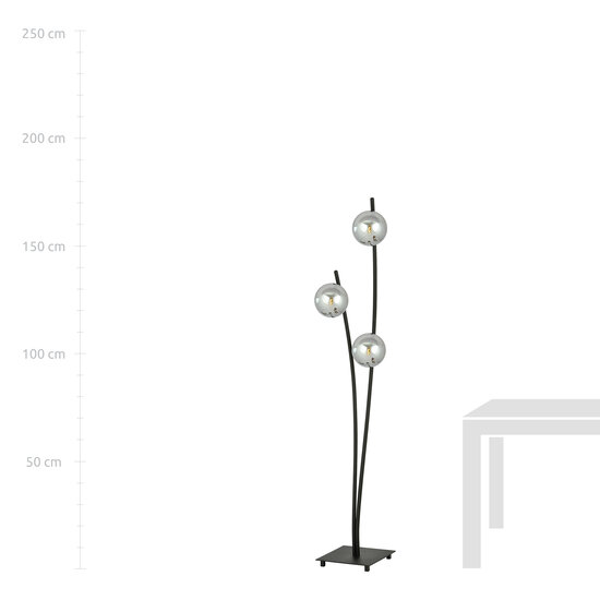 Lampadaire sur pied avec bras ondulants et ampoules fumé E14