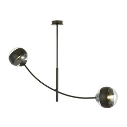 Emibig Hangende lamp zwart met 2 gebogen armen en gestreepte bollen E14