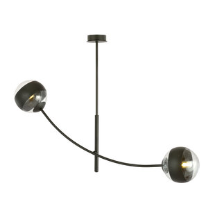 Emibig Hangende lamp zwart met 2 gebogen armen en gestreepte bollen E14
