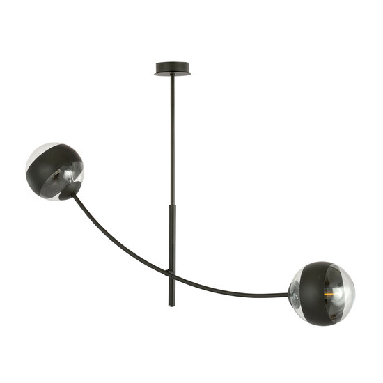 Emibig Emibig Hangende lamp zwart met 2 gebogen armen en gestreepte bollen E14 - Perfect voor een stijlvolle verlichting
