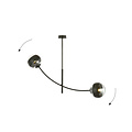 Hangende lamp zwart met 2 gebogen armen en gestreepte bollen E14