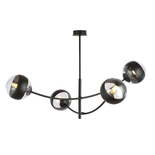 Lampe suspendue noire à 4 bras courbés et ampoules rayées E14