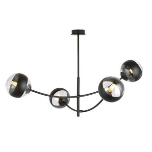 Zwarte hangende lamp met 4 gebogen armen en gestreepte bollen E14