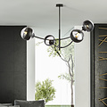 Black hanging lamp with 4 curved arms and striped bulbs E14