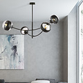 Lampe suspendue noire à 4 bras courbés et ampoules rayées E14