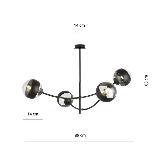Emibig Emibig Schwarze Hängelampe mit 4 gebogenen Armen und gestreiften Glühbirnen E14 - Ideal für stilvolle Beleuchtung in Ihrem Zuhause
