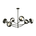 Pendulum lighting with 6 curved arms black and striped bulbs E14