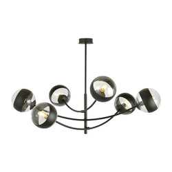 Iluminación colgante con 6 brazos curvados negros y bombillas a rayas E14