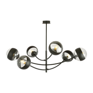 Pendulum lighting with 6 curved arms black and striped bulbs E14