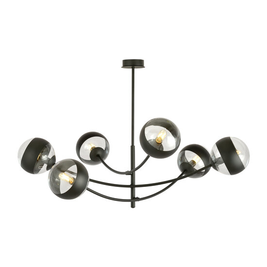 Iluminación pendular con 6 brazos curvos bombillas negras y rayadas E14