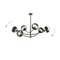 Pendulum lighting with 6 curved arms black and striped bulbs E14