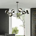 Pendulum lighting with 6 curved arms black and striped bulbs E14