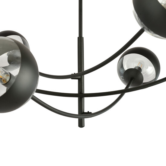 Pendulum lighting with 6 curved arms black and striped bulbs E14