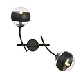 Wandlamp zwart met boog armen en glazen gestreepte bollen E14