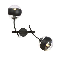 Wall lamp black with curved arms and glass striped balls E14