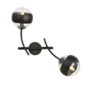 Emibig Wall lamp black with curved arms and glass striped balls E14