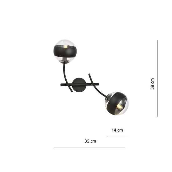 Emibig Emibig Wandlamp zwart met boog armen en glazen gestreepte bollen E14 - Perfect voor sfeervolle verlichting in elke ruimte