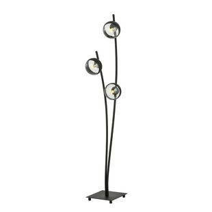 Standing black floor lamp with waving arms and bulbs with stripe E14