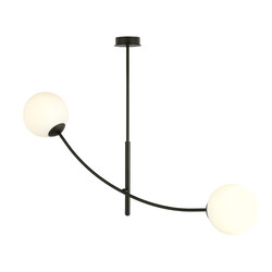 Hanging lamp black and white opal glass with curved arms E14