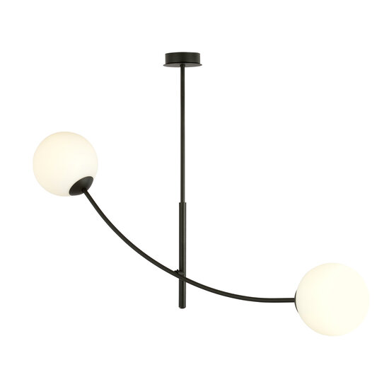 Hanglamp zwart en wit opaal glas met gebogen armen E14