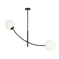 Hanging lamp black and white opal glass with curved arms E14