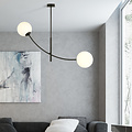 Hanging lamp black and white opal glass with curved arms E14