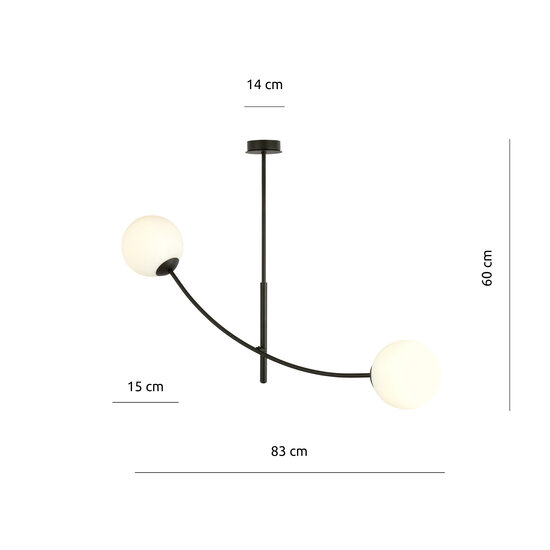 Hanging lamp black and white opal glass with curved arms E14